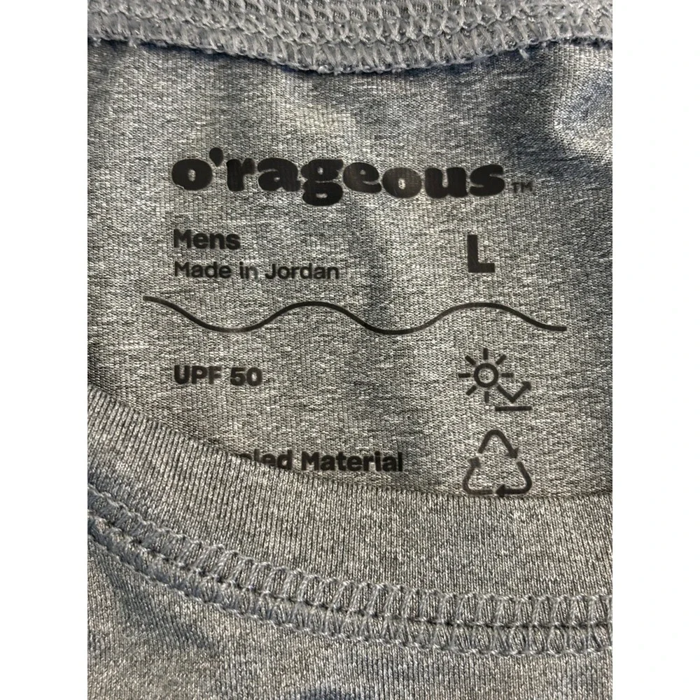 O'rageous Mens Rash Guard Swim Shirt Gray UPF 50 Recycled Large Short‎ Sleeve